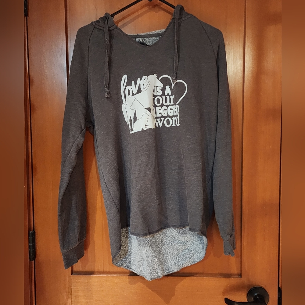 INDEPENDENT TRADING COMPANY Gray Hoodie ANIMAL PRINT LONG BACK SZ M